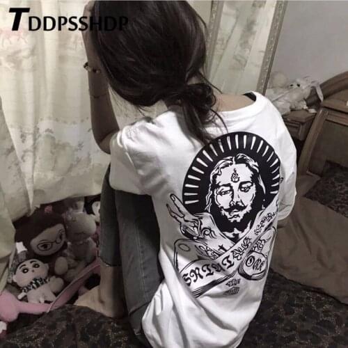 Spiritual Society Women Summer T Shirt Korean Casual Funny Popular White and Black Color Female Tee Tops