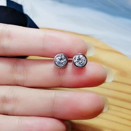 SLJELY High Quality Fashion Brand Pure 925 Sterling Silver Zircon Small Round Stud Earrings Women Fashion Wedding Party Jewelry