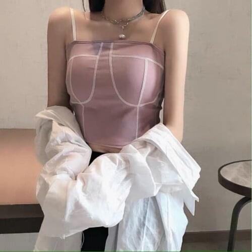 Hong Kong Style Contrast Color Girl with Chest Wrapped Sexy Sling Body Sculpting Vest Gather One Body To Make A Vest 2021 New