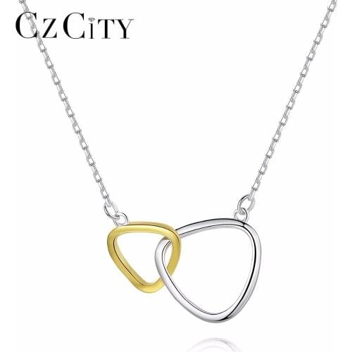 CZCITY Pure 925 Sterling Silver Double Circle Pendant Necklace for Women Exquisite Design Charm Chain Necklace Femme Bijoux Gift