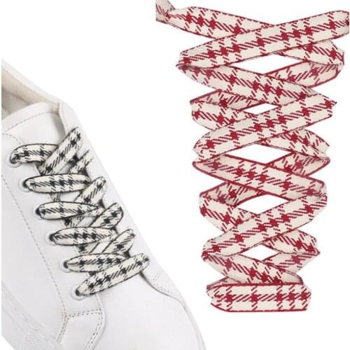 0.9cm Wide New Double Color Check Design Flat Polyester Shoelace Sneakers Leather Shoelace For Lady
