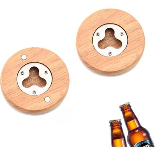100Pcs/lot Wooden Round Shape Bottle Opener Coaster Fridge Magnet Decoration Beer Bottle Opener Factory wholesale SN586