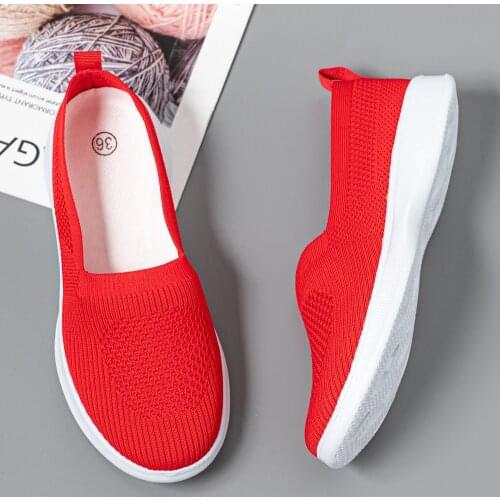 2021 Summer Women Shoes Knitting Sock Womens Sneakers Slip On Shoes Lightweight Flat Womens sports shoes Plus Size Loafers