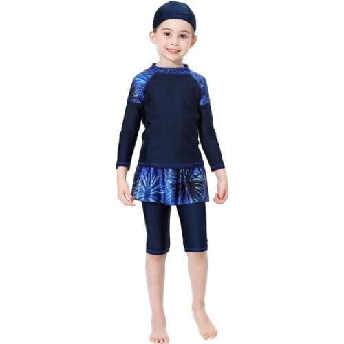 3 PCS Islamic Bourkini Modest Bathing Suit Girls Muslim Swimwear Burkini Long Sleeve Swimsuit for Kids Maillot De Bain Hijab XXL