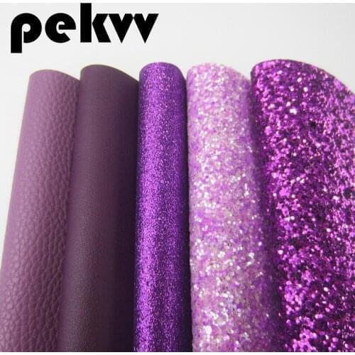 30cmx134cm Purple Chunky Glitter Fabric and Faux Synthetic PU Leather For DIY Bows HD011m