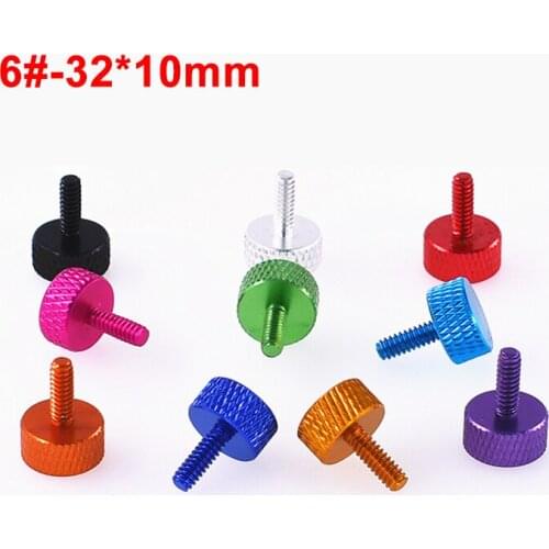 5PCS 6#-32*10mm UNC Coarse Thread Knurled Thumb Screws Aluminum Alloy Side Panel Hard Drive Screw DIY Multiple Color