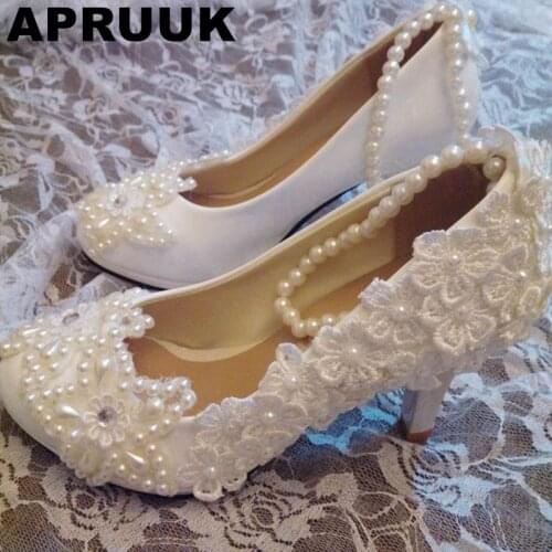 White wedding shoes womens ivory beaded pearls five stars sweet handmade brides shoes bridal party proms dress shoes