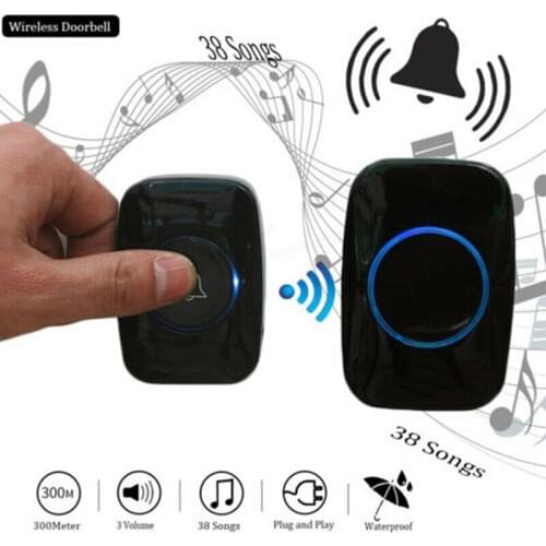 20-80 DB Wireless Doorbell Waterproof 300M Remote 38 Songs Chime Smart Door Bell EU/US/UK 1 Transmitter+1 Plug in Receiver