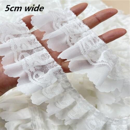 Double Pleated Leaf Chiffon Embroidered Lace Fabric DIY Wedding Dress Sleeve Skirt Trim Toy Pet Bib Bracelet Sewing Accessories