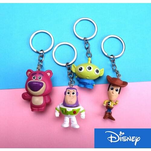 Disney Movie Keychains Toy Story Woody Buzz Lightyear PVC Action Figure Key Chain Jessie Woody KeyRing Toys for Children Gift