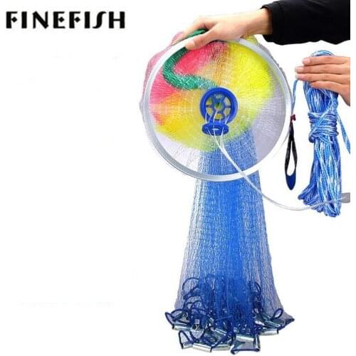 Finefish Multicolour Monofilament Cast net Trap Catch Fishing Network Small Mesh Fly Hand Throw Fishing Gill Net With Ring