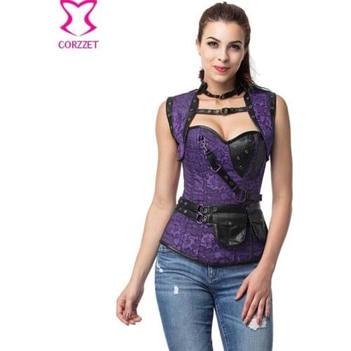 Purple Vintage Gothic Corselet Corset Sexy Lingerie Plus Size Steampunk Corsets And Bustiers With Zippers Corpetes E Espartilhos