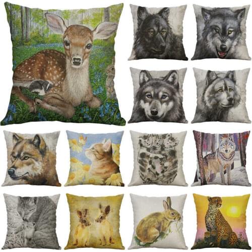 Animal Sofa Cover Pillow Cotton Case Decor Waist Cushion Print Home Linen 18"