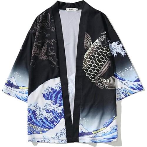Japanese kimono cardigan 3D dragon crane printed vintage yukata haori men kimono shirt casual traditional samurai clothing
