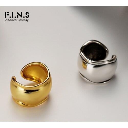 F.I.N.S 1Piece Retro Old S925 Silver Irregular Concave-Convex Ear Cuff INS Smooth Wide Ear Clip No Pierced Cartilage Jewelry