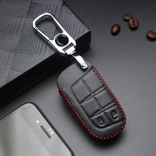 Leather Car Smart Key Cover Case For Dodge Ram 1500 Challenger Nitro Caliber Journey Durango Charger Dakota Grand Key Ring Shell