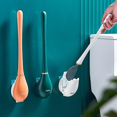 Creative No Dead Ends Toilet Brush Wall Mounted Bathroom Silicone Toilet Brush Cleaning Funny Wc Borstel Silicone Tools BF50TB