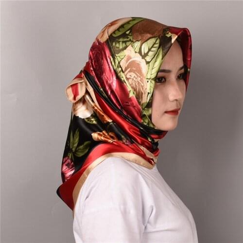 90*90cm Square Shawls Fashion Floral Print Silk Satin Women Scarf For Hair Handkerchief Elegant Head Scarfs Bandana Neck Scarves