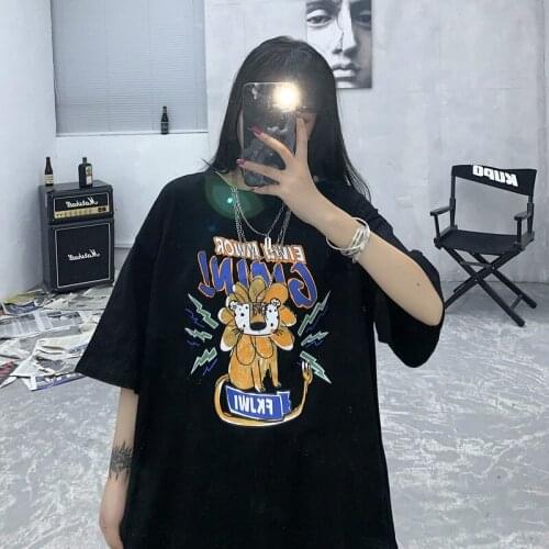 Summer Harajuku style short-sleeved t-shirt female cartoon print loose top T-shirt all-match female