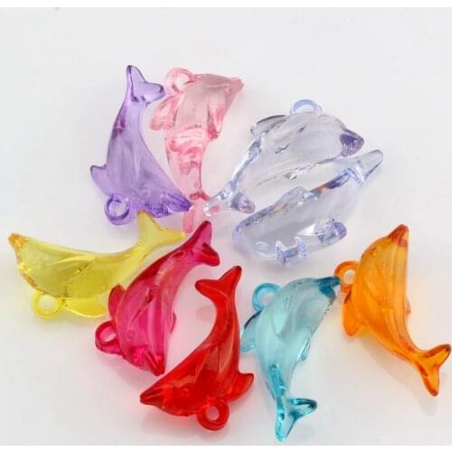 Hot ! 20pcs Random Mixed Acrylic Transparent Dolphin Charm Pendant 14x26mm DIY Jewelry nm383