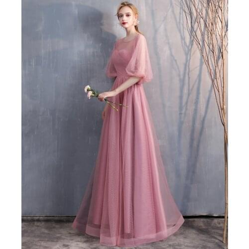 Sweet Memory Princess Dress 2021 Lady Pink Long Bridesmaid Dresses Women Vestidos Performance Banquet Bride Wedding Party Robe
