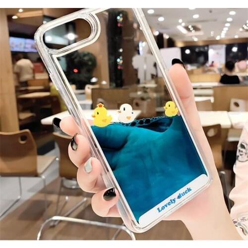 Cartoon Phone Case For iPhone 12 11 Pro Max X XR XS MAX 3D Swimming Duck Dynamic Liquid Quicksand For iPhone 6 6s 7 8 Plus Cover
