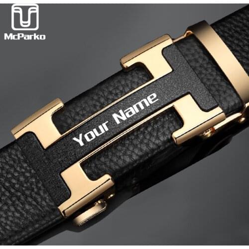 McParko Belts For Men Luxury Designer Brand Custom Engrave Name Initials Logo Fashion Automatic Belt Men Leather Waist Straps