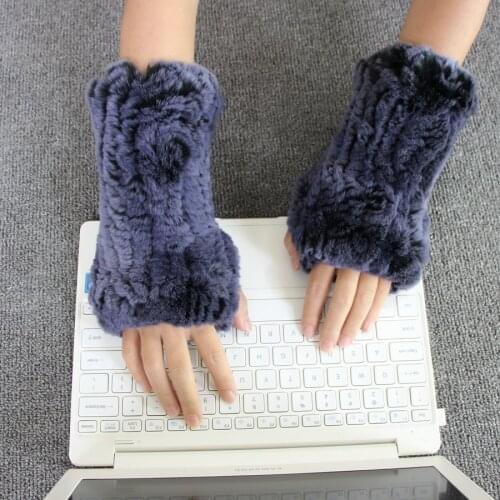Harppihop*2018 New Womens 100% Real Genuine Knitted Rex Rabbit Fur Winter Fingerless Gloves Mittens Arm Sleeve