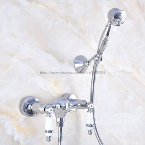 Polished Chrome Bathroom Faucet Mixer Tap Wall Mounted Hand Held Shower Head Kit Shower Faucet Sets Nna780
