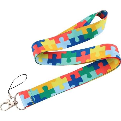 JF1085 Autism Jigsaw Lanyard for Buttons Phone Cool Neck Strap Lanyard for Camera Whistle ID Badge Doctor Nurse Straps