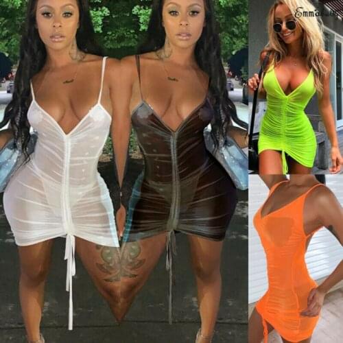 Sexy Mesh Dress Womens Sheer See Through Fishnet Bikini Cover Up Swimwear Bathing Suit Beach Dress
