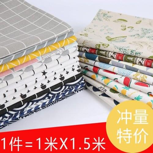 150cm*100cm Art Freshness Floral Cotton and Linen Cloth Black and White Plaid Linen Sofa Cloth Handmade DIY Tablecloth Fabric