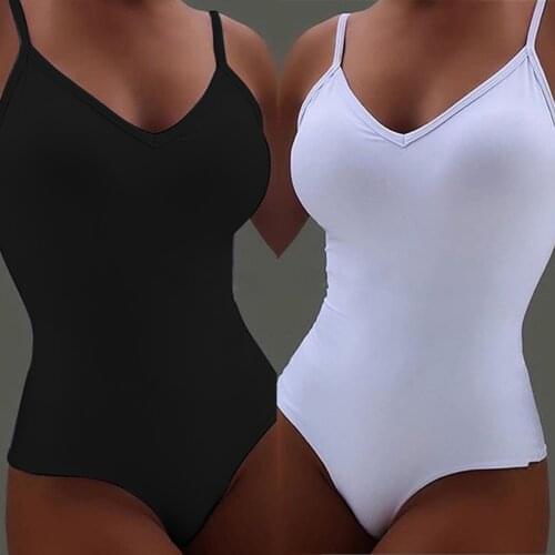 Sexy Deep V Neck Bodysuits Women Sexy Bodysuit Female Off Shoulder Body Top Streetwear Simple Black White Jumpsuit 2021 New