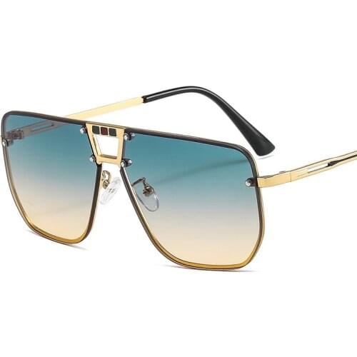 New Pilot Oversized Square Mens Sunglasses Luxury Retro Metal Sun Glasses Men Fashion Gradient Shades Lady Rimless UV400