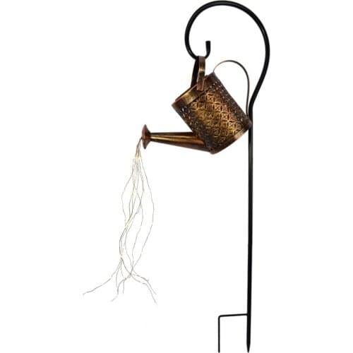 Solar Watering Can Lamp Garden Art Light Hollow Wrought Iron Garden Shower LED Lamp Yard Romantic Decoration