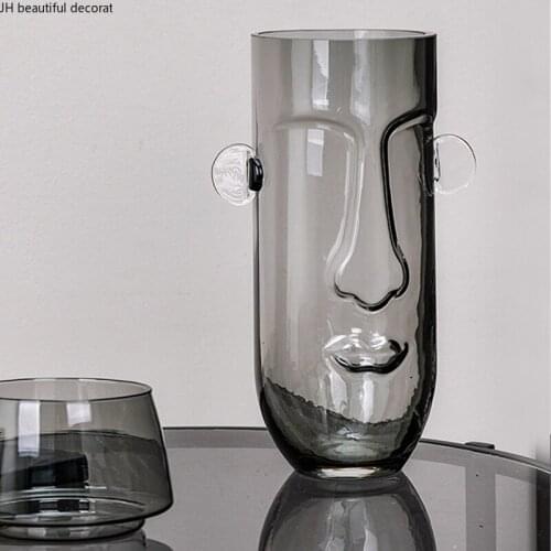 Face Glass Vase Simple Creative Simulation Floral Desktop Ornaments Transparent Vase Living Room Home Decoration Accessories