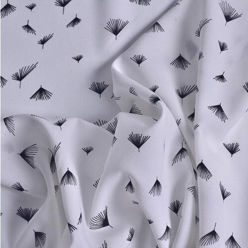 Fresh White Fan-shaped Stretch Double Crepe Satin Digital Printed Fabric Womens Clothing Material by Meter Cloth for Sewing