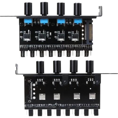 PC PC 8 Channels Fan Hub 4 Knob Cooling Fan Speed Controller for CPU Case HDD VGA PWM Fan PCI Bracket 12V Fan Control Power