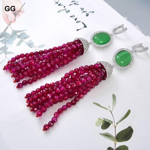 GuaiGuai Jewelry Natural Green Jades Crystal Red Agates Earrings CZ Fitting Earrings For Women