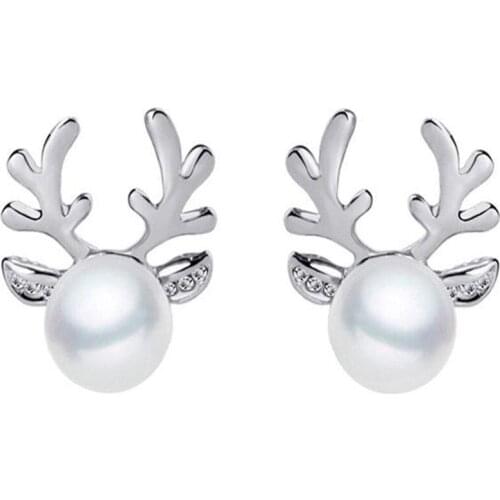 New 1 Pairs Elegant Hot Sale Xmas Fashion Christmas Pearl Deer Earrings Ear Stud fashion Jewelry Gift for Women and Girl 2018