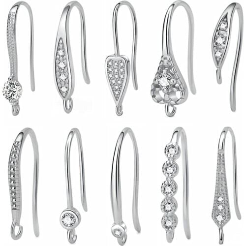 1Pairs 100% S925 Sterling Silver Hook with Diamond Hook Earrings Gold Plated Handmade DIY Earring Accessories cwq