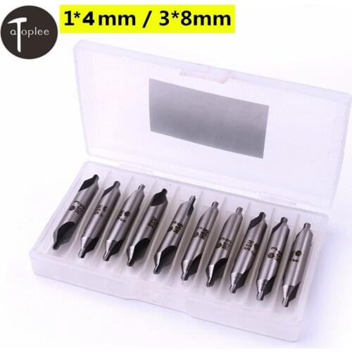 10Pcs HSS Center Drill Bits 2 Flutes 60 Degree Angle Precision Combined Countersink Drill Bit Power Tools 1x3mm /3x8mm