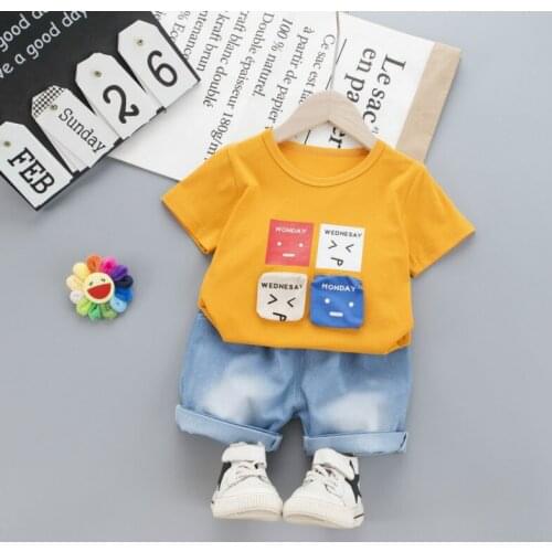 20021 Summer Toddler Baby Boys/Girls Fashion Clothing Sets Childrens Cartoon T Shirt + Denim shorts 2 Pcs Suits Kids Clothes