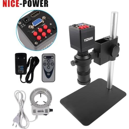 38MP 21MP 16MP HDMI VGA Industrial Video Microscope Camera 0-130X C Mount Lens 56 LED Ring Light For PCB Phone Chip Repair