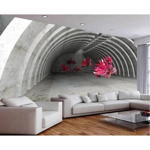 3d lionfish swimming on the cement wall background wall 3d murals wallpaper for living room