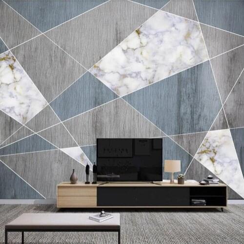 Custom 3D wallpaper mural Nordic wood grain marble geometric puzzle minimalist living room background wall decoration painting
