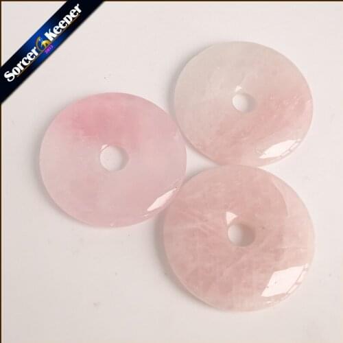 50 mm Donuts Fashion Natural Stone Rose Quartzs Crystal Beads Charm Pendants Handmade Necklace Pendants Diy Jewelry Making RQ002