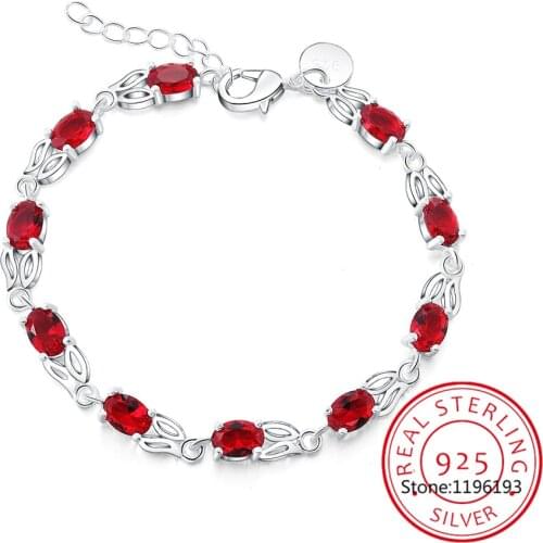 925 Sterling Silver Charm Red AAA Zircon Bracelet For Women Wedding Engagement Party Fine Jewelry