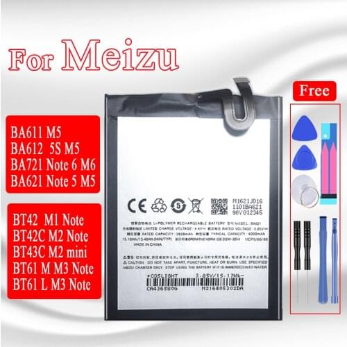 BA621 Battery For Meizu Note 5 meilan M5 note M621N M621Q M621H M1 M2 M3 M6 Note L681H M681H M721H 5S M5S M2 mini bt61 batteria