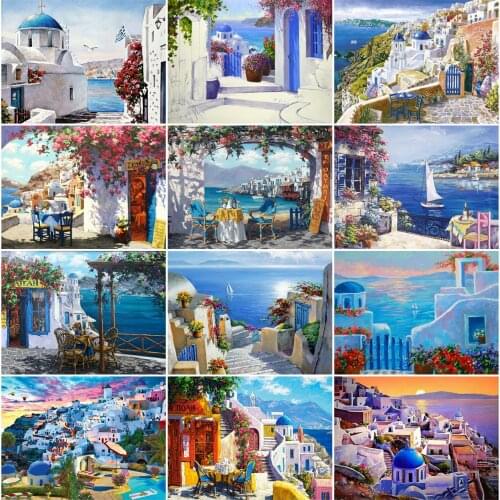 EverShine DIY Diamond Embroidery Landscape Full Square Diamond Painting Seaside Rhinestone Mosaic Building Cross Stitch Wall Art